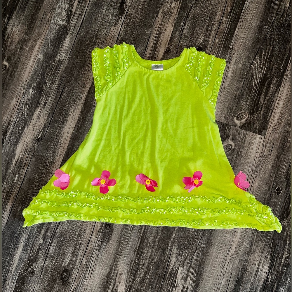Green dress pink flowers sz 3T GUC no stains or rips no piling